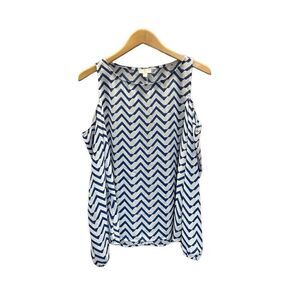 Charming Charlie Large (L) Blue and White Chevron Cold Shoulder Blouse